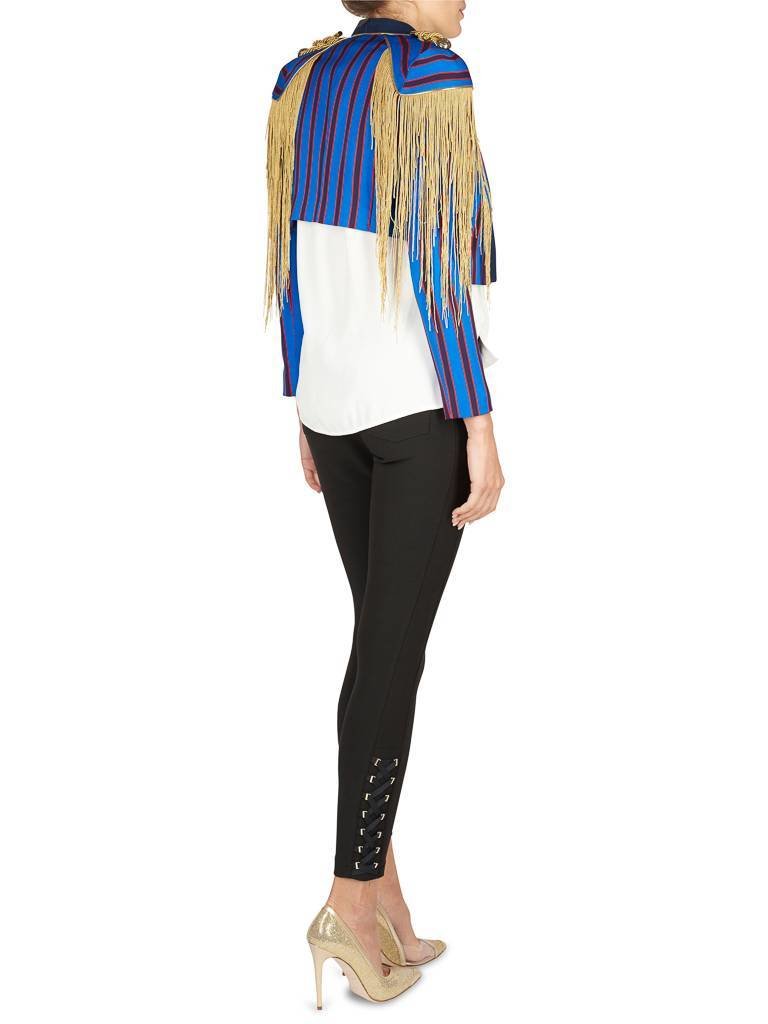 Elisabetta Franchi Gestreepte blazer met gouden fringes blauw-rood