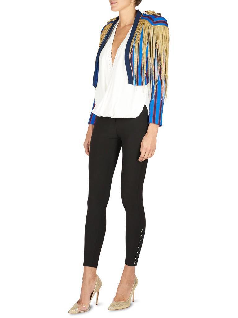 Elisabetta Franchi Gestreepte blazer met gouden fringes blauw-rood