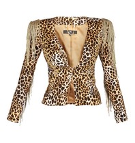 Elisabetta Franchi Animalier blazer met franjes luipaardprint