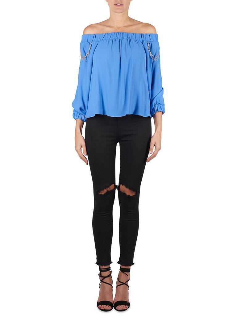 Elisabetta Franchi Off-shoulder top with chains blue
