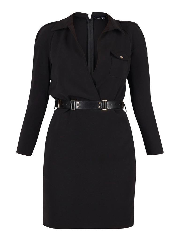 Elisabetta Franchi Wrap dress with pockets and belt black