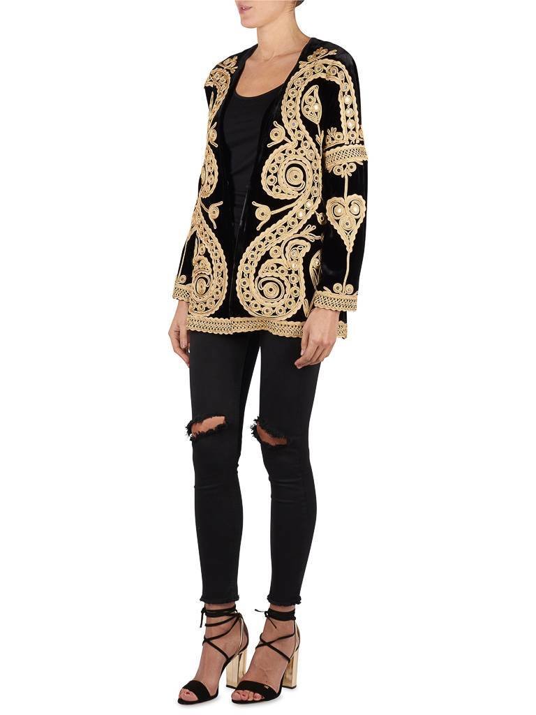 For Love and Lemons Ornate velvet blazer zwart