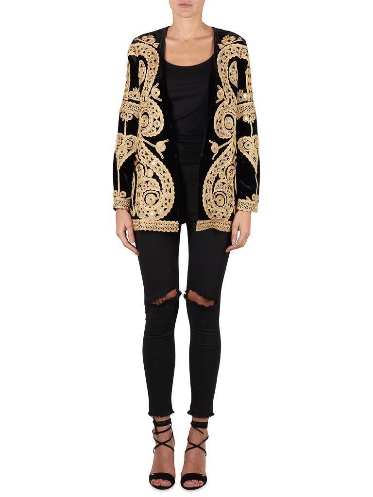 For Love and Lemons Ornate velvet blazer zwart
