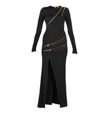 Pierre Balmain Maxi dress with gold zippers black