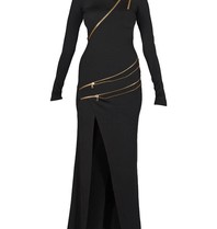 Pierre Balmain Maxi Kleid mit goldenen Reißverschlüssen schwarz
