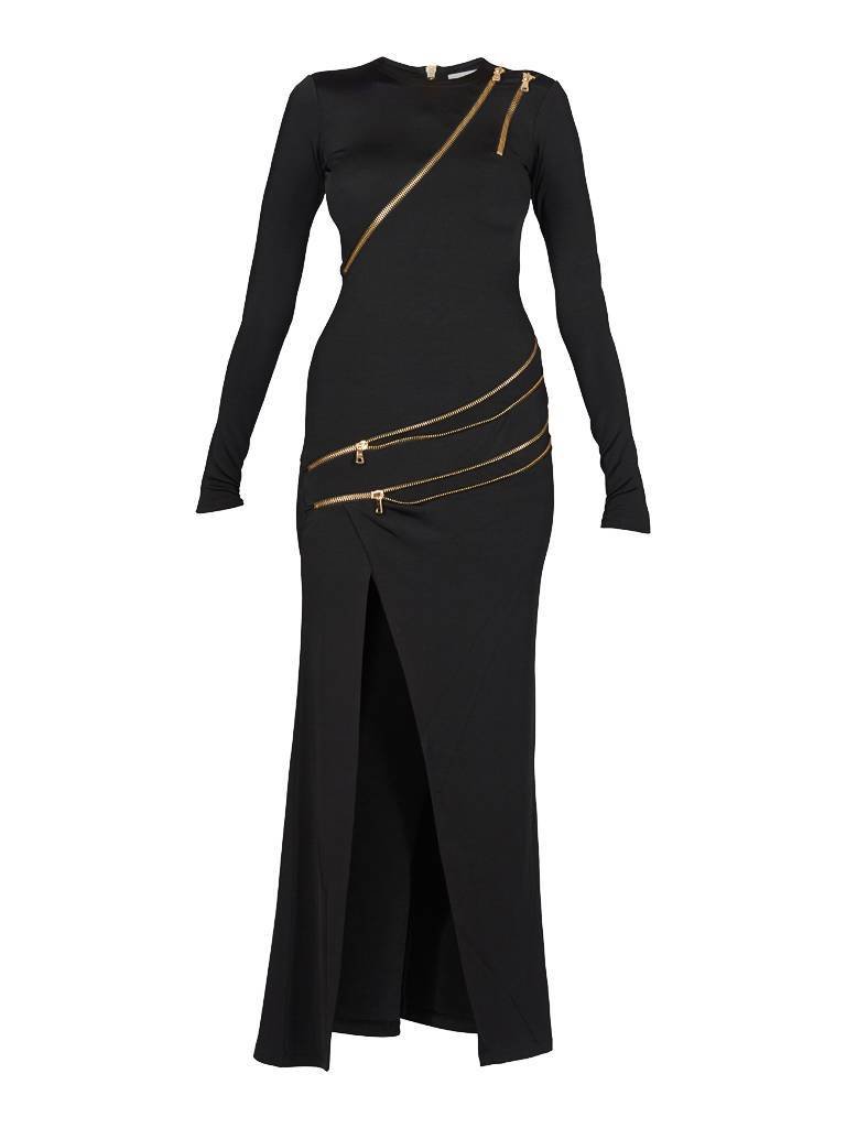 Pierre Balmain Maxi jurk met gouden ritsen zwart