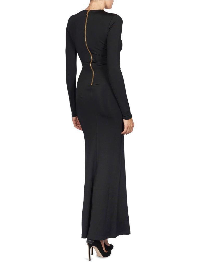 Pierre Balmain Maxi Kleid mit goldenen Reißverschlüssen schwarz
