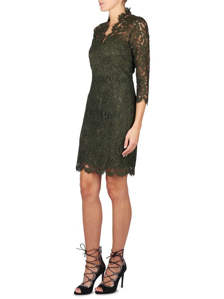 SET Mittellange Kleid aus Spitze dunkelgrün