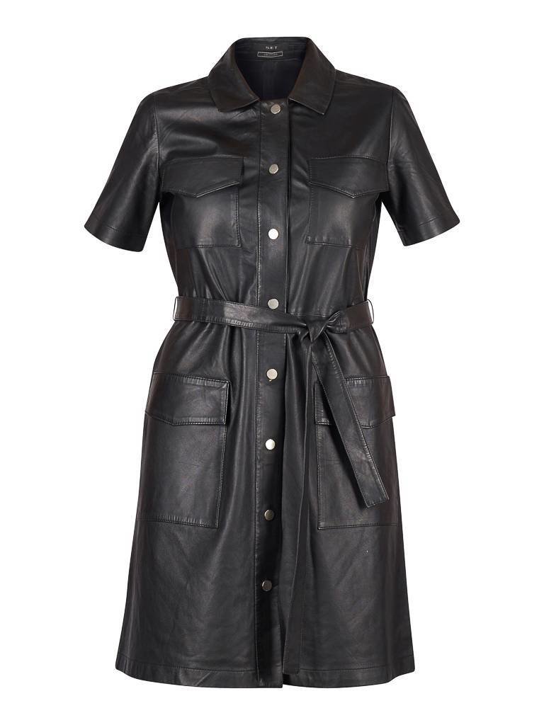 SET Leren blousejurk zwart