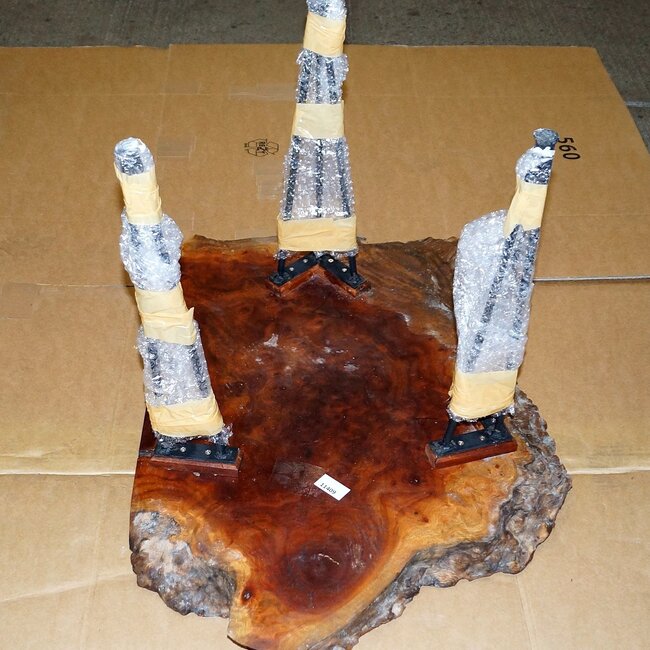 Camphor burl table, slab approx. 750 x 500 x 60 mm, height 60 cm, 11409