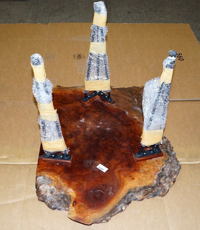 Camphor burl table, slab approx. 750 x 500 x 60 mm, height 60 cm, 11409