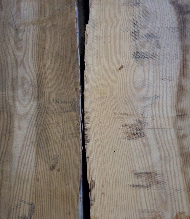 Ash table top pair, mirror cut, approx. 3850 x 580/540 x 52 mm, 11856