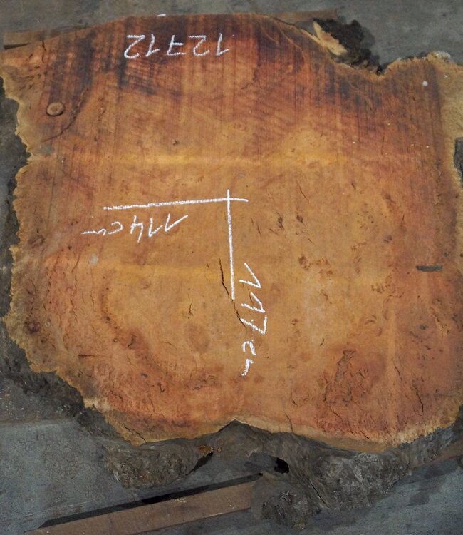 Eucalyptus Maser Tischplatte, ca. 1170 x 1140(1500) x 52 mm, 12712