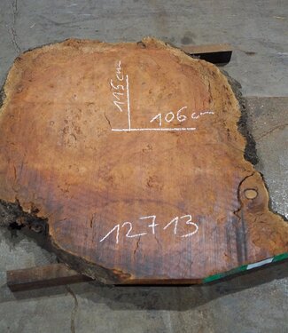 Eucalyptus Maser Tischplatte, ca. 1150 x 1060(1200) x 52 mm, 12713