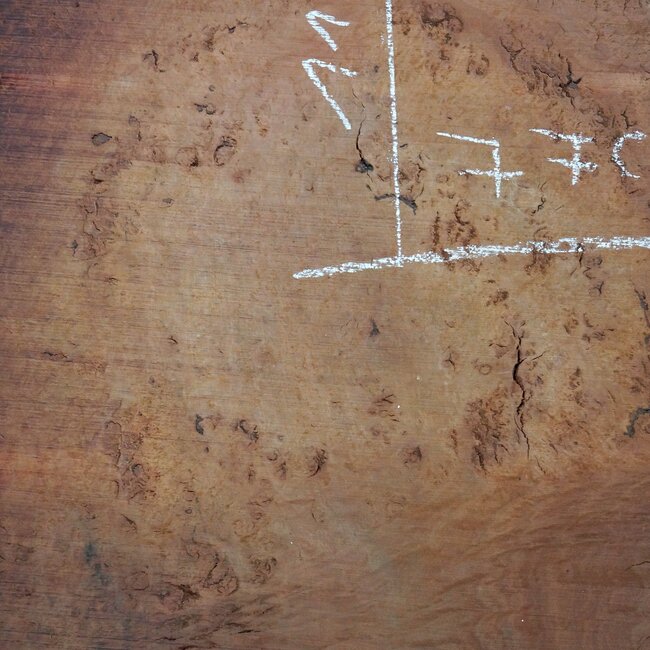 Eucalyptus burl table top, approx. 1110 x 770(1200x900) x 52 mm, 12718