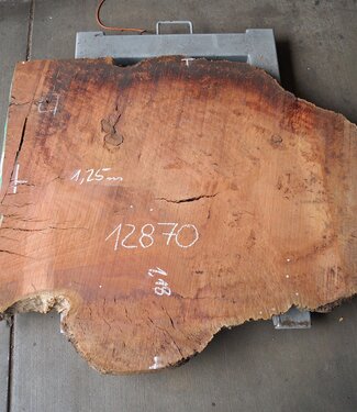 Eukalyptus Maser Tischplatte, ca. 1250 x 1180/720 x 52 mm, 12870