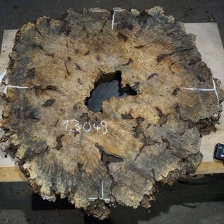 Buckeye Burl table top, approx. 1200(1310) x 1110(1130) x 52 mm, 13049