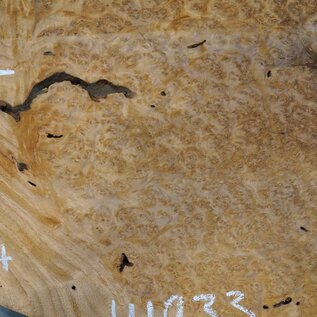 Amboyna burl slab, approx. 710 x 550/540 x 50 mm, 41033