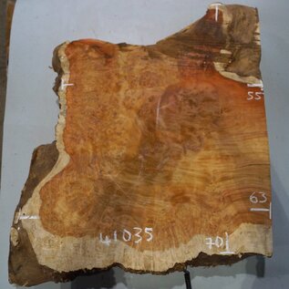 Amboyna burl slab, approx. 700 x 630/550 x 65 mm, 41035