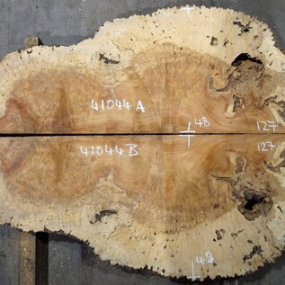 Amboyna burl slab pair, approx. 2 x 1270 x 480 x 50 mm, 41044