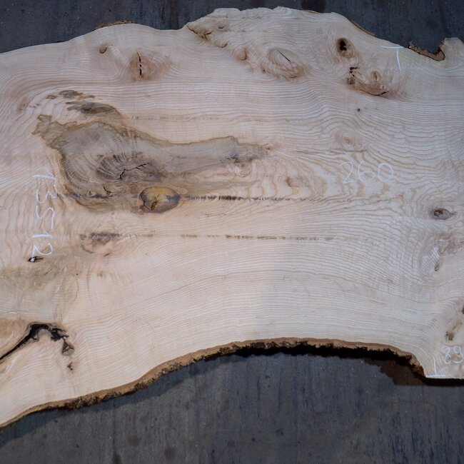 Ash burl table top, approx. 2600 x 1010/890/670 x 40-48 mm, 13512