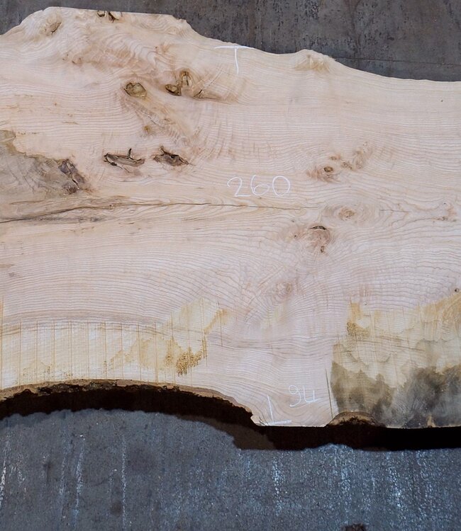 Esche Maser Tischplatte, ca. 2600 x 1050/940/740 x 40-48 mm, 13513