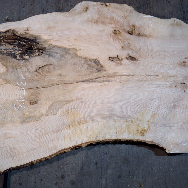 Ash burl table top, approx. 2600 x 1050/940/740 x 40-48 mm, 13513