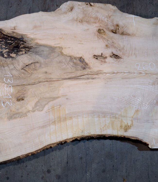 Esche Maser Tischplatte, ca. 2600 x 1050/940/740 x 40-48 mm, 13513