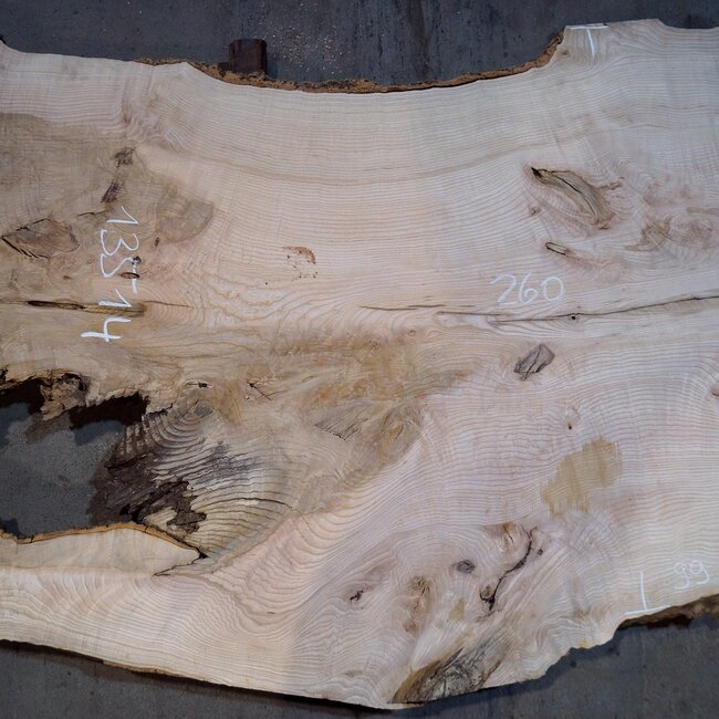 Esche Maser Tischplatte, ca. 2600 x 1030/990/790 x 40-48 mm, 13514