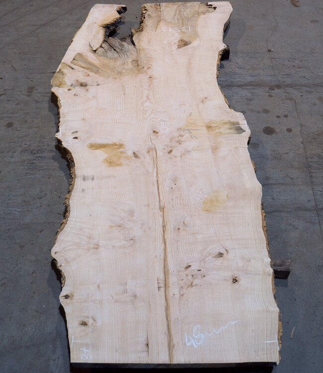 Esche Maser Tischplatte, ca. 2600 x 1000/1000/780 x 40-48 mm, 13515