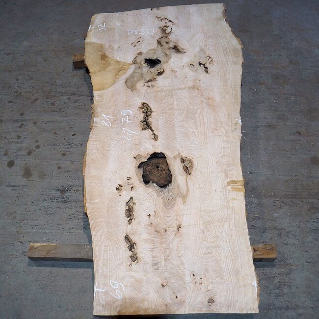 Ash Burl table top, approx. 2000 x 790/690/920 x 52 mm, 13530