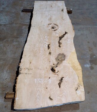 Esche Maser Tischplatte, ca. 2000 x 700/590/860 x 52 mm, 13531