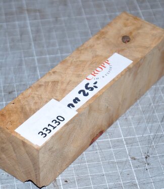 Amboyna burl knife handle, approx. 40 x 40 x 150 mm, 0,2 kg