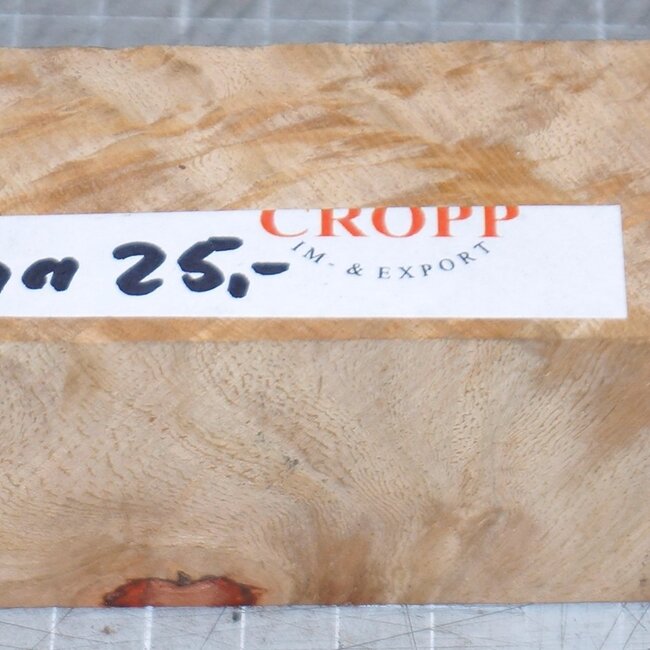 Amboyna burl knife handle, approx. 40 x 40 x 150 mm, 0,2 kg