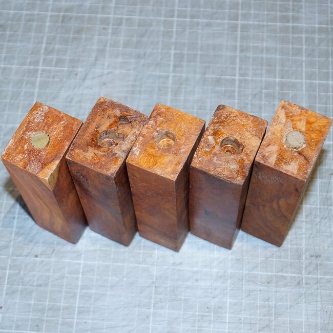 Afzelia burl knife handle, approx. 100(120) x 40 x 28 mm, 0,2 kg