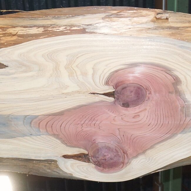 Redwood table top, approx. 3900 x 610/650/740 x 50 mm, 13649