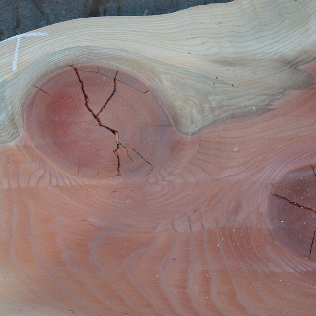 Redwood table top, approx. 4000 x 410/580/910 x 55 mm, 13650