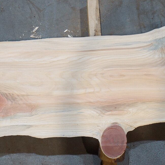 Redwood table top, approx. 4000 x 410/580/910 x 55 mm, 13650