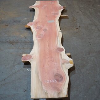 Redwood table top, approx. 4000 x 570/1030/900 x 50 mm, 13651