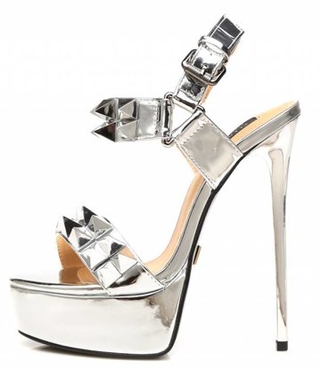 Giaro Silver studded shiny strap "Galana" platform sandals