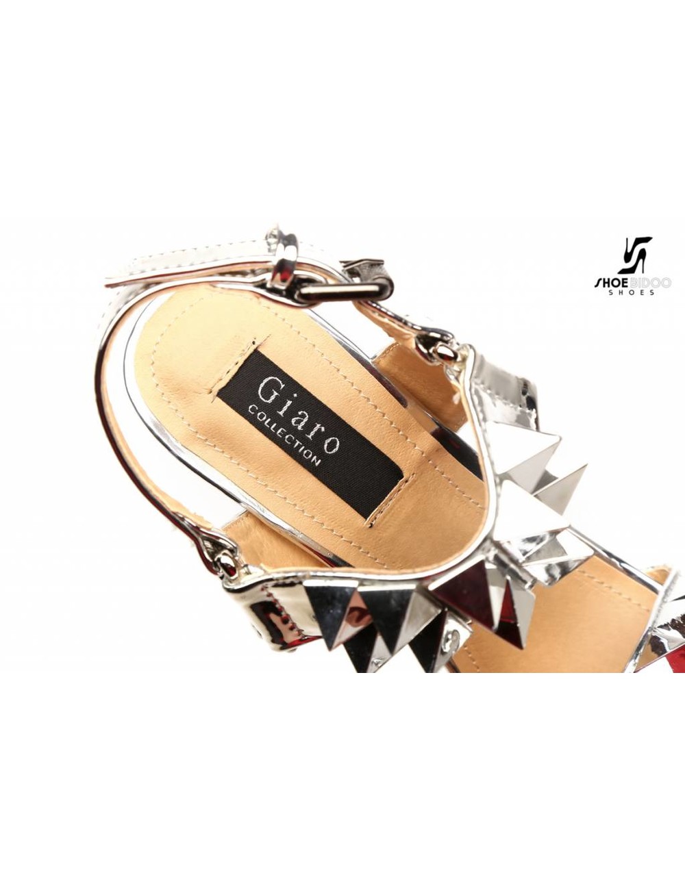 Giaro Silver studded shiny strap "Galana" platform sandals