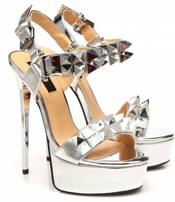 Giaro Silver studded shiny strap "Galana" platform sandals