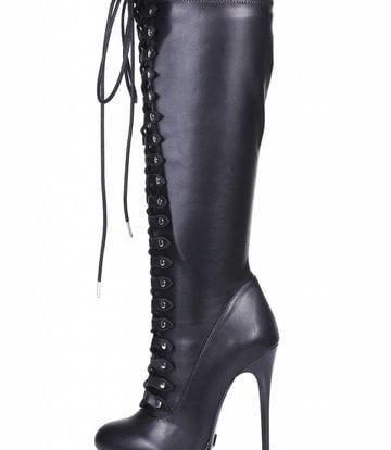Black lace up Giaro high 16cm heeled knee boots - Shoebidoo Shoes ...