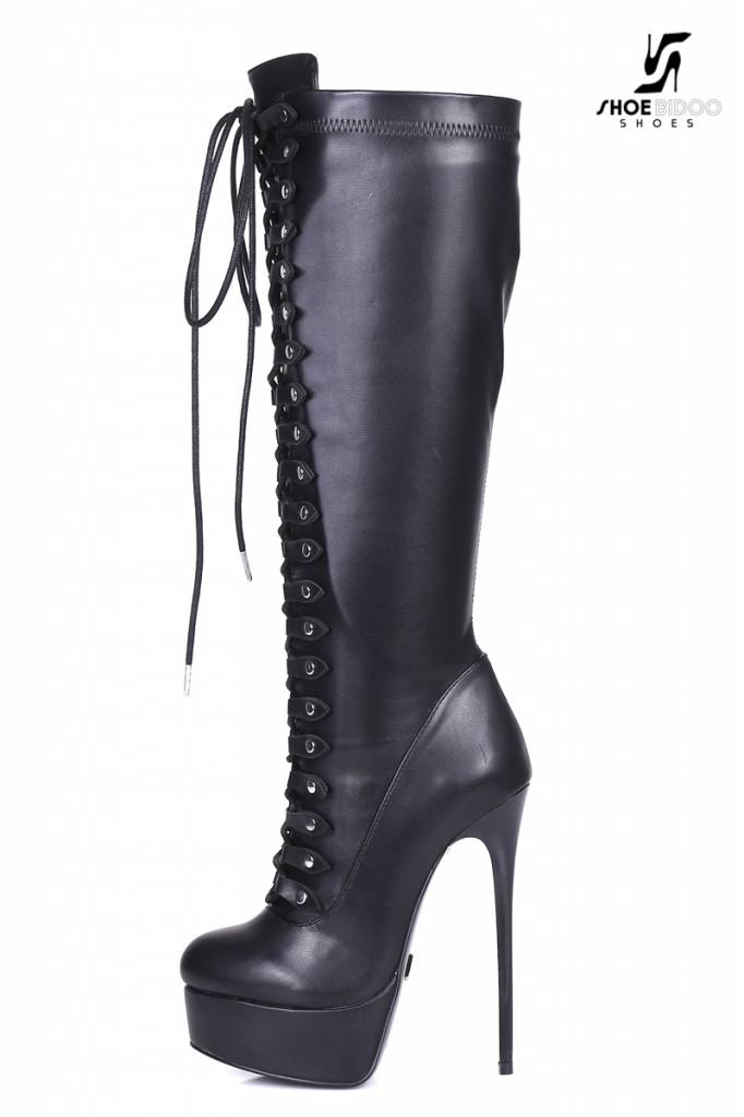 Black lace up Giaro high 16cm heeled knee boots - Shoebidoo Shoes ...