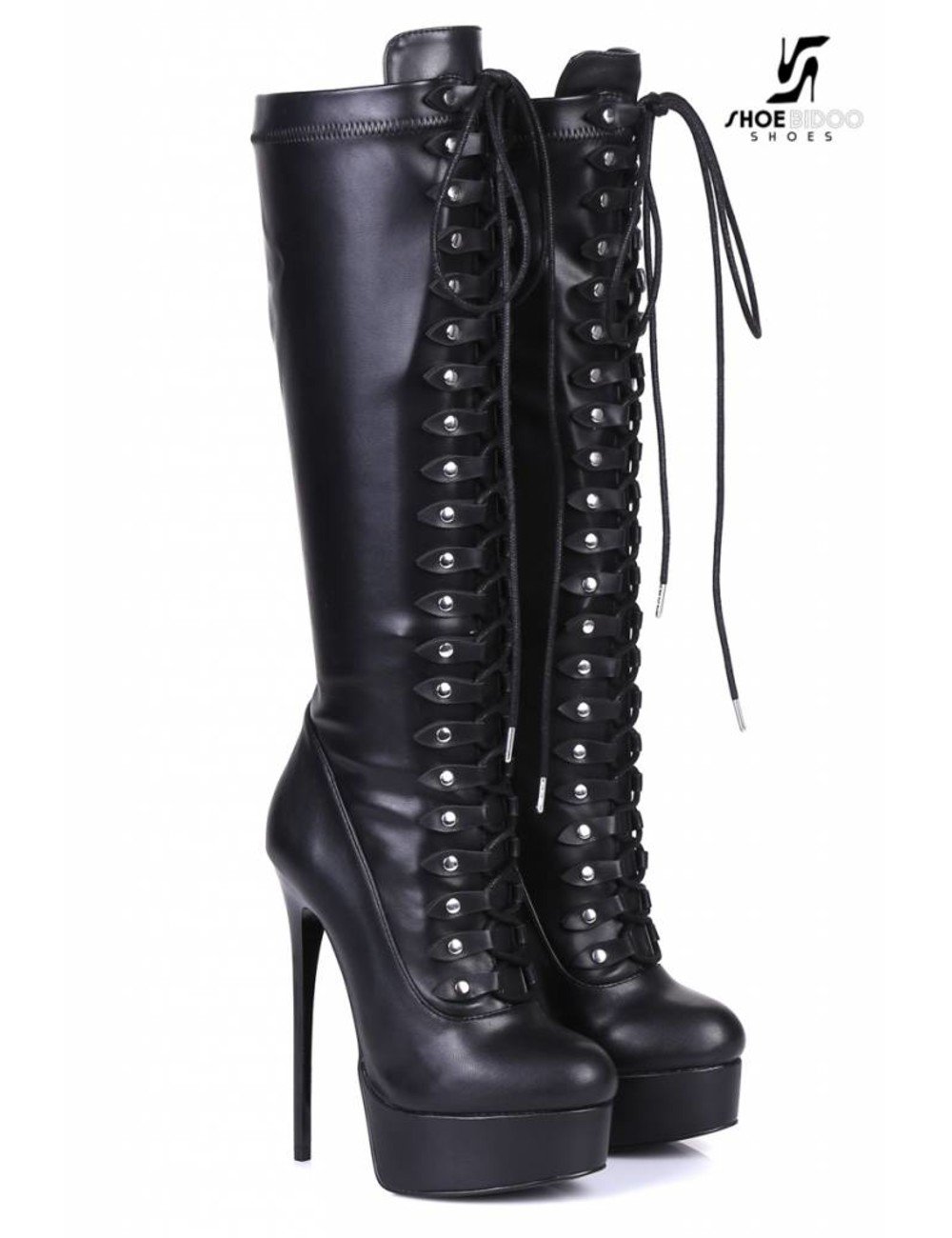 Black lace up Giaro high 16cm heeled knee boots - Shoebidoo Shoes ...