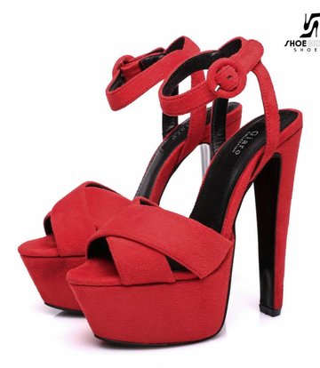 Red Velour ankle strap Giaro 16cm high heeled Destroyer platform ...