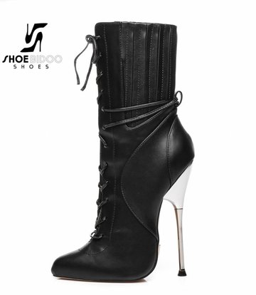 Giaro Black ankle boots with ultra high silver metal heels and lacing