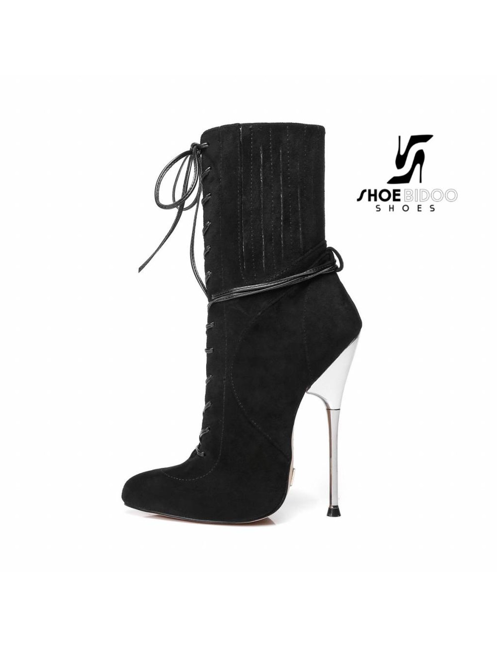 Branded Womens Ladies Black Vegan Suede Slim Stiletto High Heel Ankle Boots Size 