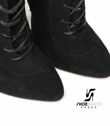 Giaro Black suede ankle boots with ultra high silver metal heels and lacing