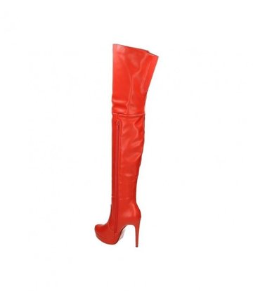 Jumex Vegan Red thigh boots with ultra high heels and platform